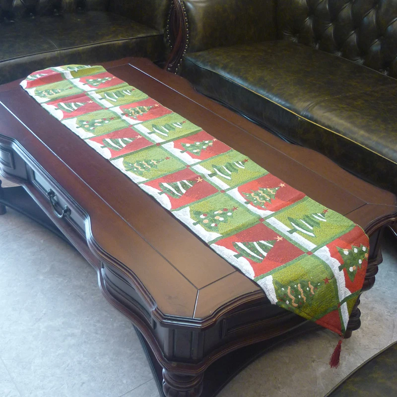 

Christmas Table Runner Mat Tablecloth Christmas Flag Home Party Decorative Santa Claus Tapestry Red Table Runners