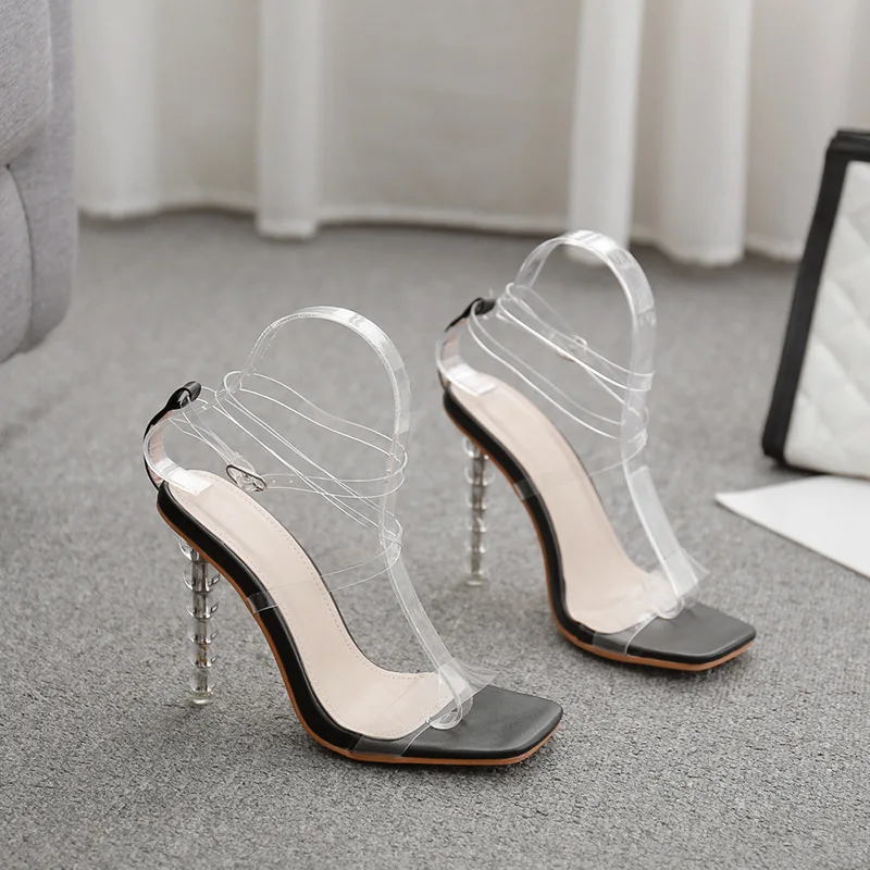 

Square Toe Fashion Womens Shoes 2021 Rhinestone Sandals Summer Heels Cross Large Size Luxury Girls New Lace Up Multicolored Big