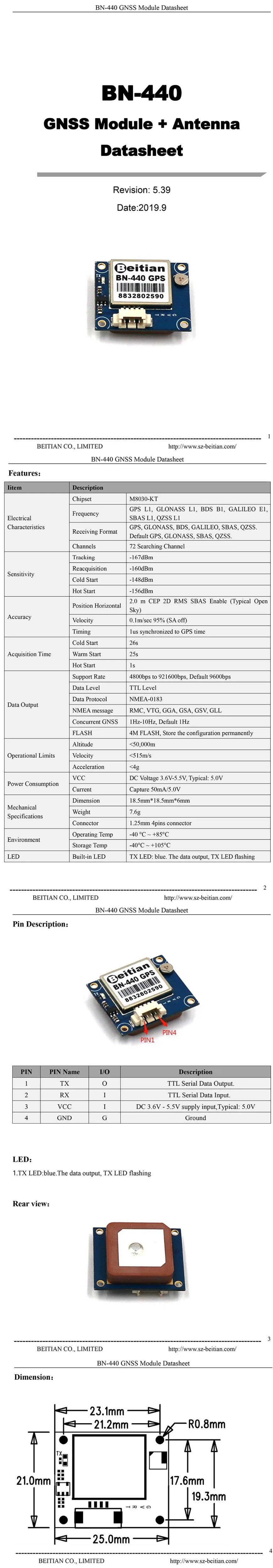 BEITIAN NMEA-0183 GMOUSE 1PPS 1 Гц gps Модуль UART ttl уровень GNSS ГЛОНАСС gps модуль 4 м флэш-BN-440
