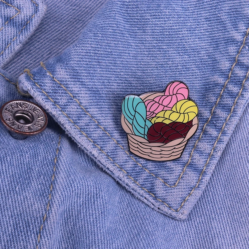 Пряжа корзина значки вязание крючком Эмаль Булавка прекрасный трикотаж стильный