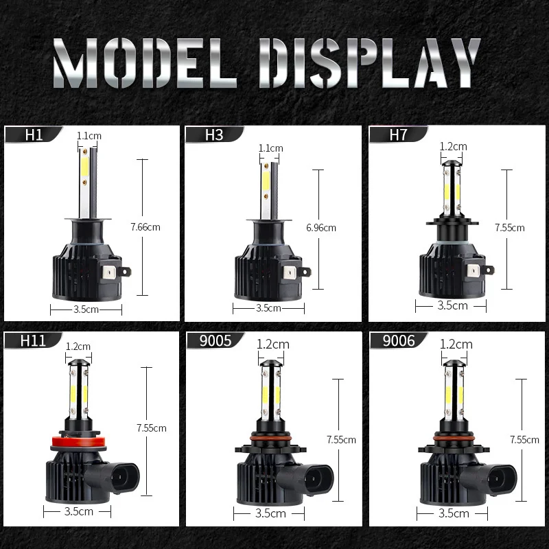 

New 4side H4 H7 LED Car Headlight Bulb 12000LM 6000K H1 H3 H11 H13 H27 880 9005 HB3 9006 HB4 9007 Running Auto Fog Head Lamp