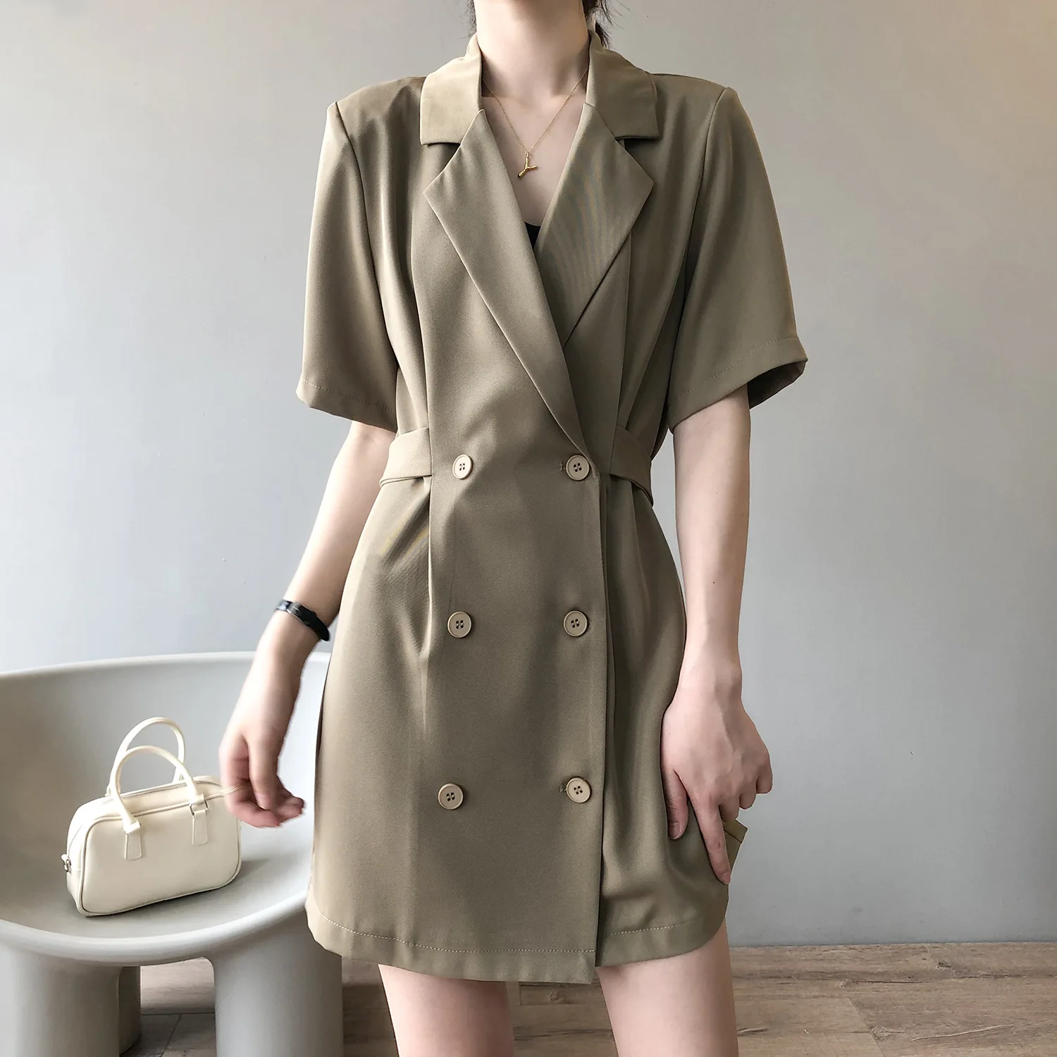 

Женское двубортное платье с коротким рукавом, винтажное праздничное платье миди с лацканами, весна-лето 2021