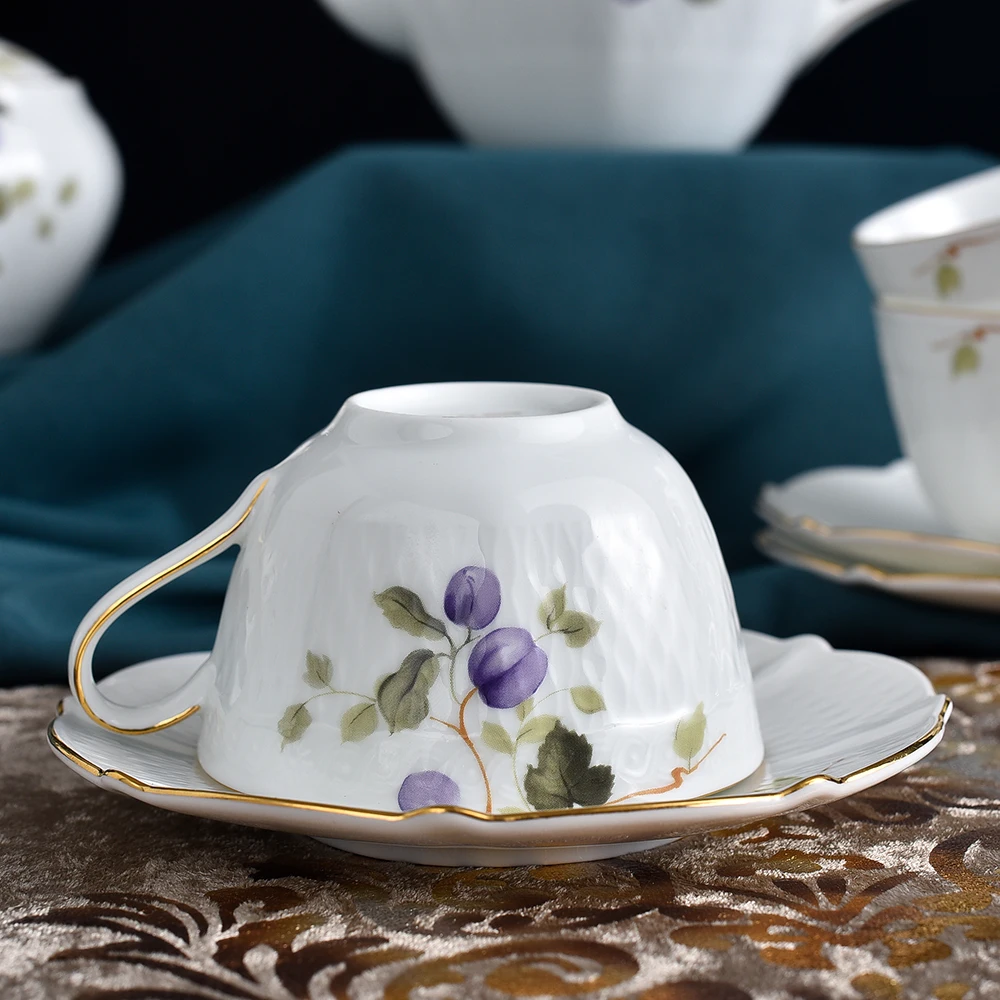 Juego de 15 unids/set de caf&eacute; de porcelana de hueso de buena calidad, juego de t&eacute; de porcelana con relieve moderno-5