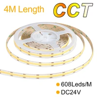4m length dimmable ip20 dual white cob linear light strip cct strip 24v 608leds for indoor use