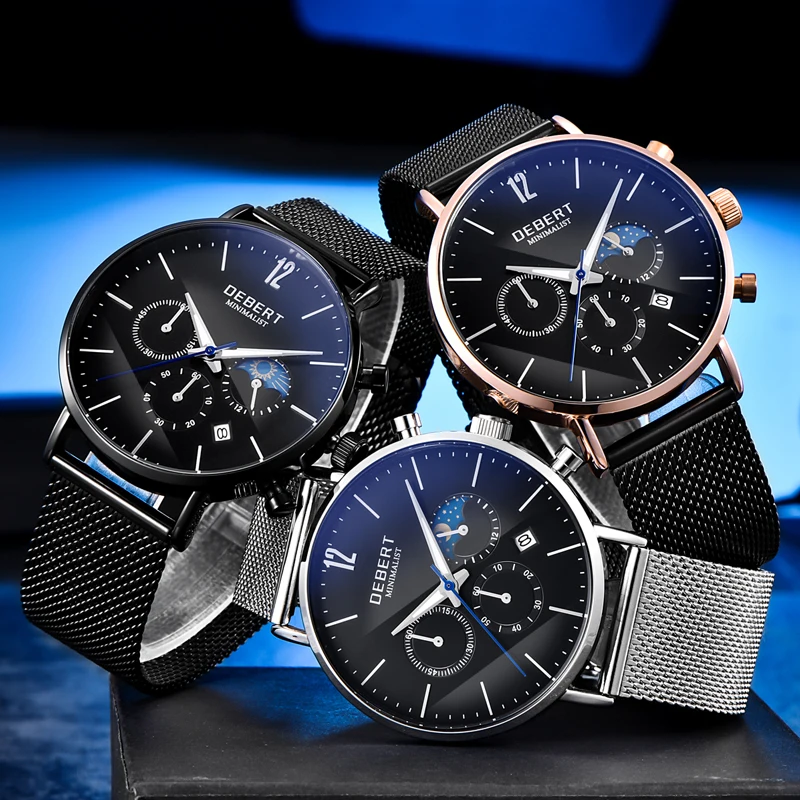 Мужские ультратонкие автоматические многофункциональные кварцевые часы