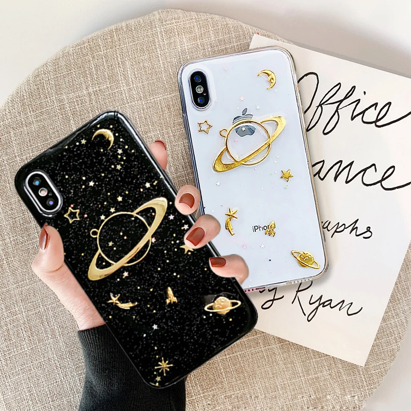 Блестящий силиконовый чехол для телефона s iPhone X 3D космическая планета Луна Чехол