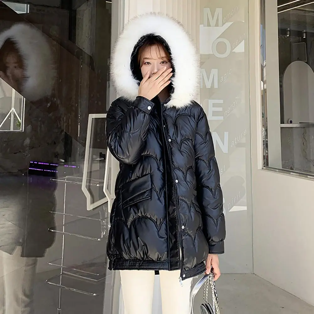 Vielleicht 2021 New Winter Women's Coat Fur Hooded Female Warm Cotton Padded Jacket Winter Ladies Parkas Long Women Clothing
