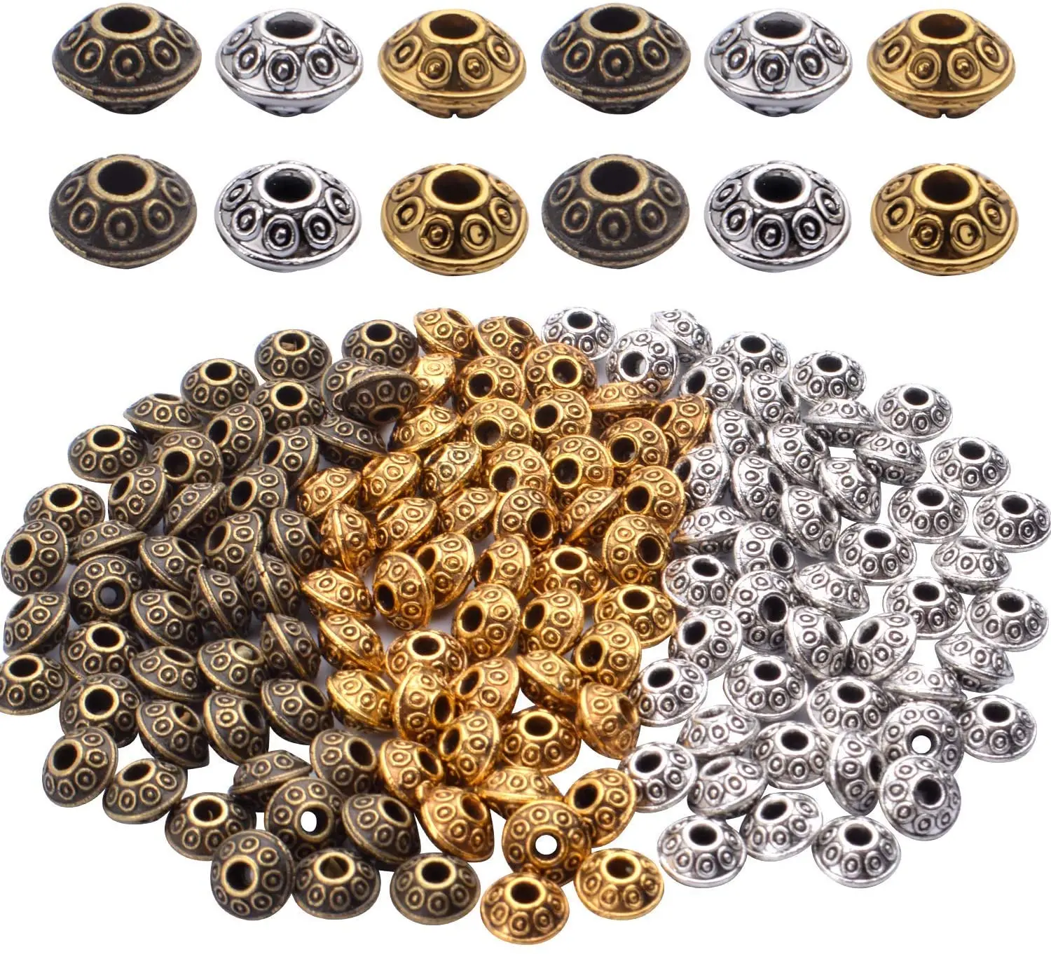 

Бусины биконусные смешанные антикварные из сплава, 3 цвета, 150 шт.