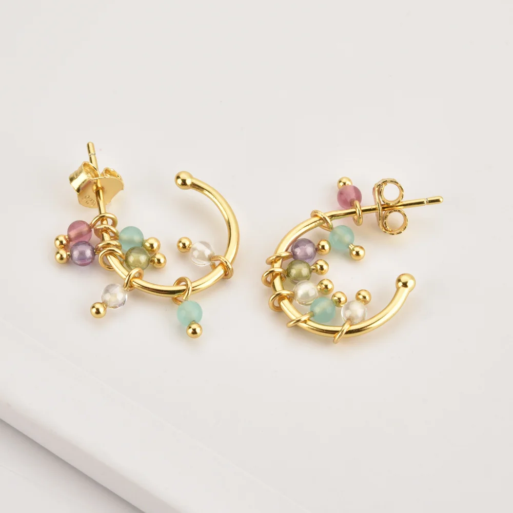 

925 Sterling Silver Charm Beads Hoop Piercing Ohrringe Pendiente Luxury New 2020 Rock Punk Party European Jewelry