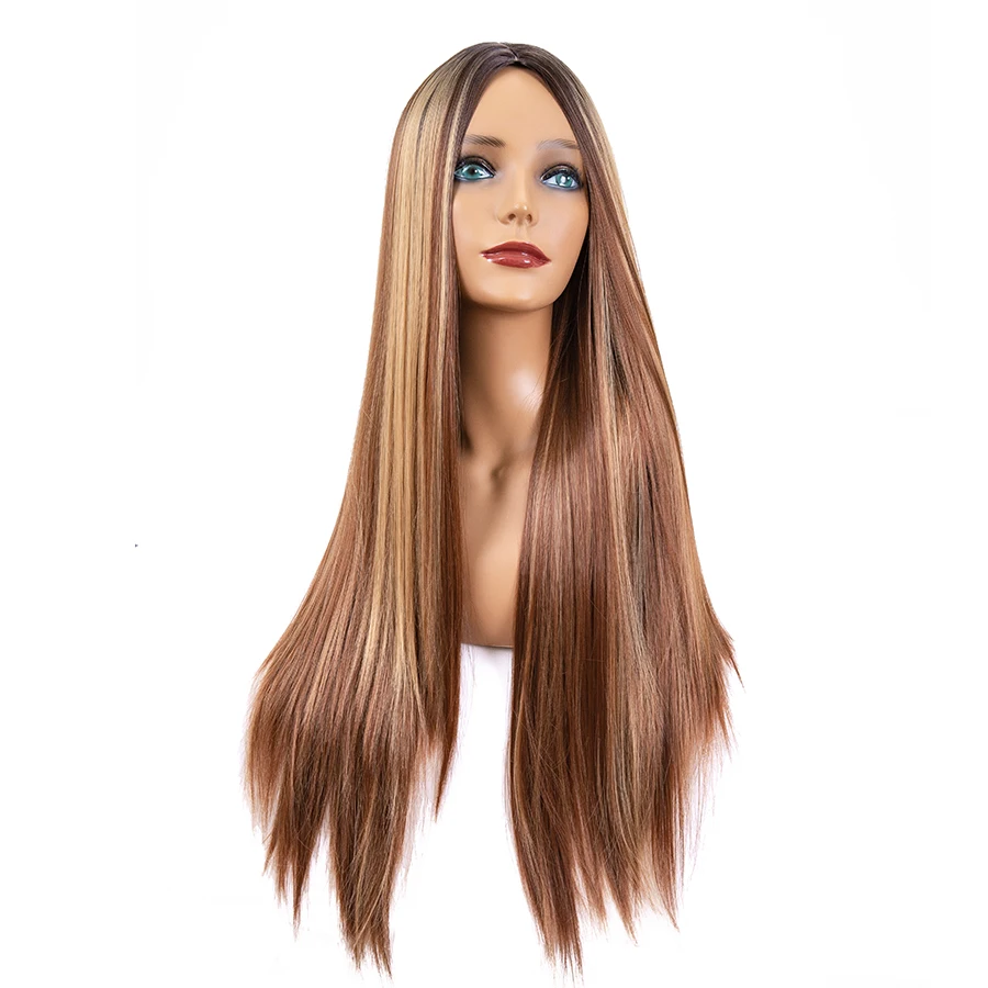 

Парики Leeons с прямыми синтетическими длинными прямыми волосами для женщин, парик с черными и коричневыми прямыми волосами для вечерние