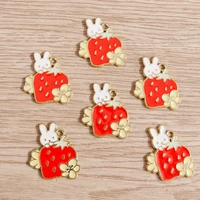 10pcs 2126mm cute enamel rabbit charms for jewelry making fruit strawberry charms for necklaces earrings pendants accessories