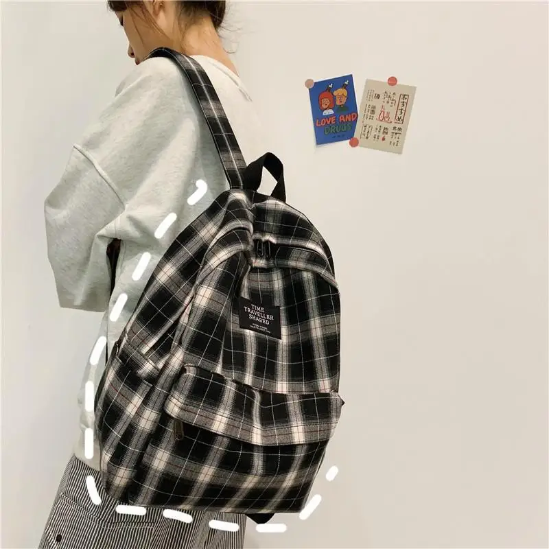 

Модный холщовый женский рюкзак в клетку, ранец для студентов колледжа, школьные портфели для девочек-подростков, вместительные водонепрони...