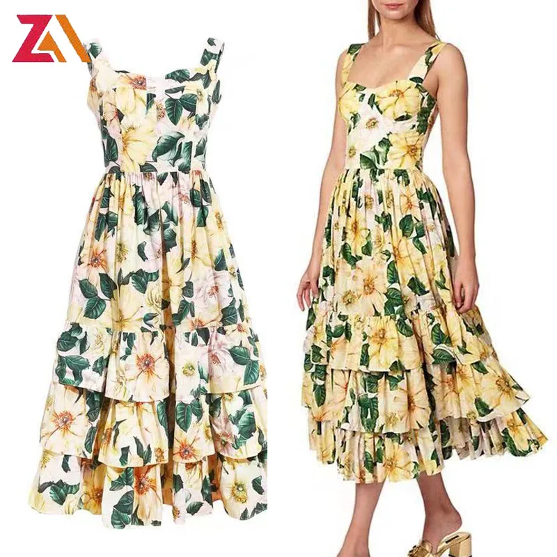 ZAlady дизайнерская обувь для подиума миди-длинные платья женщин с цветочным