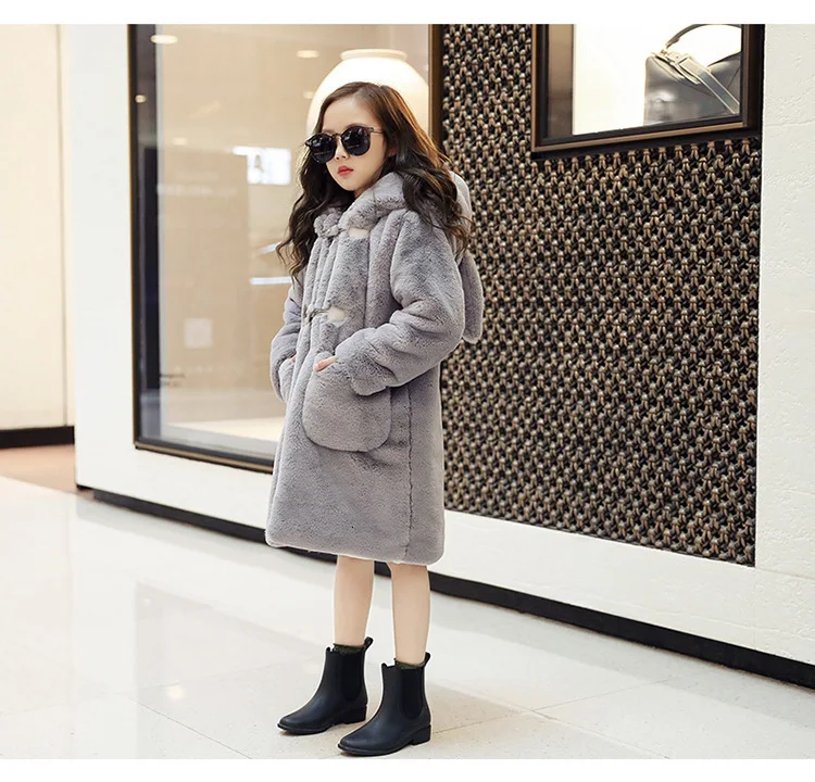 30 degrees Children Baby girl clothing Winter Thicken Parka Kids Faux Fur Hooded Coat Plus velvet Jackets clothes snowsuit
