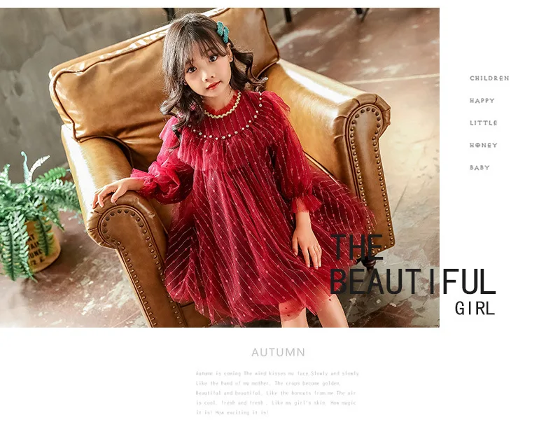 Vestido Adolescentes красное платье с длинным рукавом на осень Robe Fille 10ans для девочек до 12