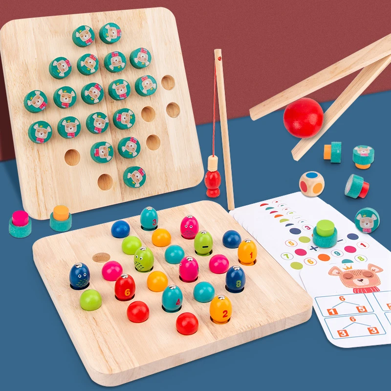 

Montessori Wooden Toy Hands Brain Training Clip Beads Puzzle Board Magnetic Fishing Memory Chess Early Educational Toy For Kids