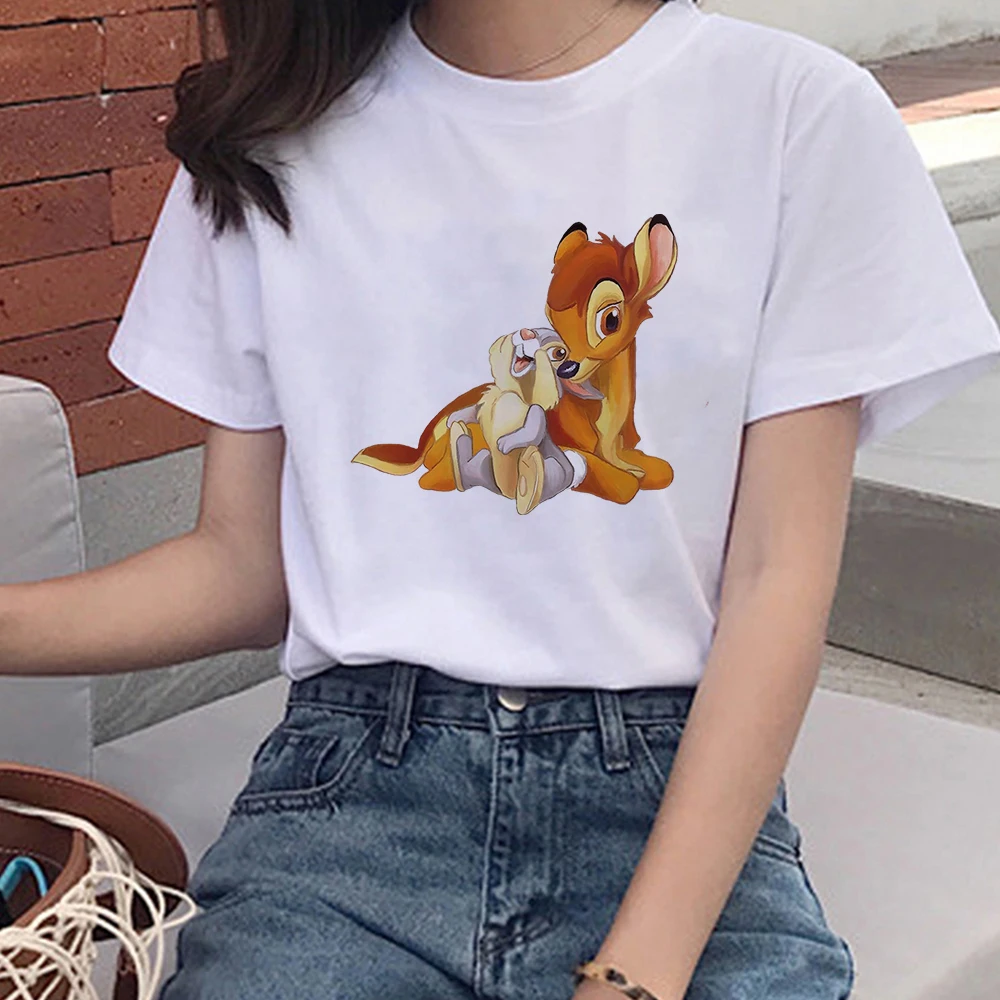 Women's T-shirt Harajuku Disney Deer Bambi Rabbit Thumper Graphic Girl Tshirt Clothes Short Sleeve T shirt Tops Dropship