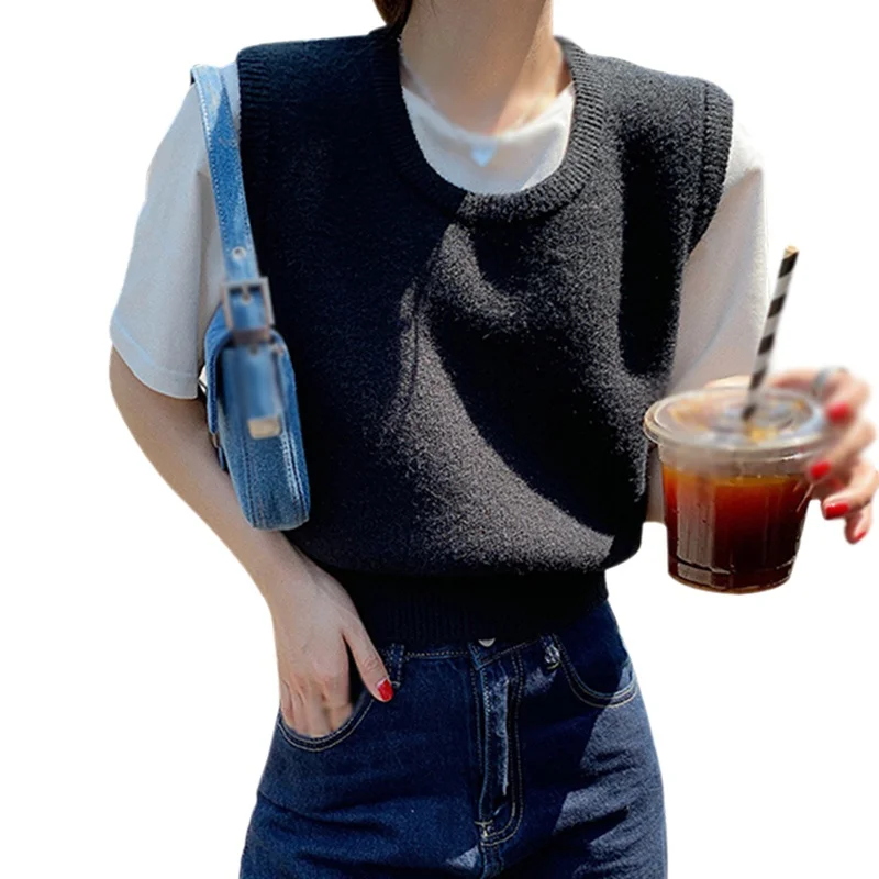 

Campus Vitality Full Of Girls Stacked Short Knit Waistcoat Women's Versatile Fashion Knitted Vest All Size