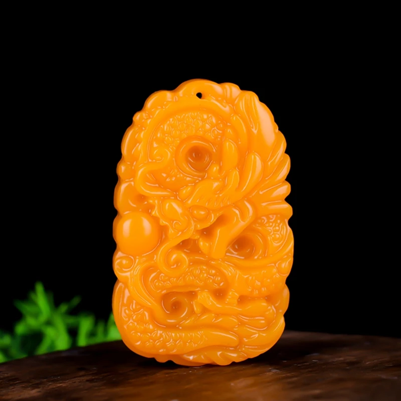 

Китайский желтый нефритовый дракон ожерелье с кулоном в виде цветка шарм ювелирные изделия модные аксессуары ручной резной амулет подарки ...