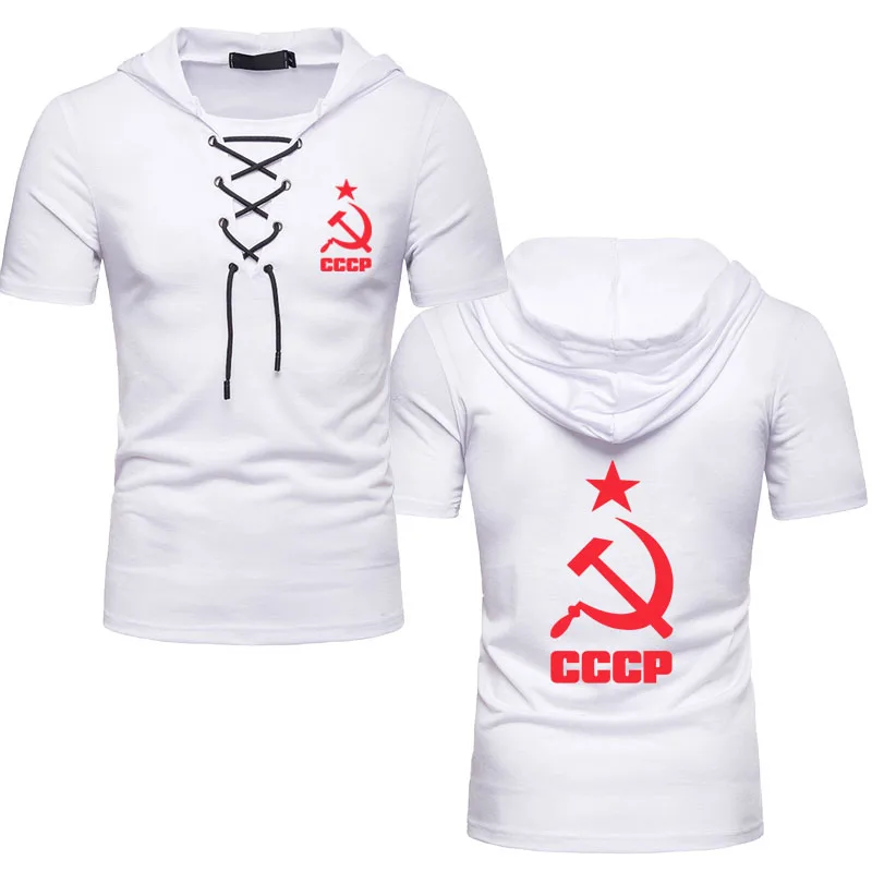 

Мужская летняя футболка с коротким рукавом и капюшоном, из хлопка