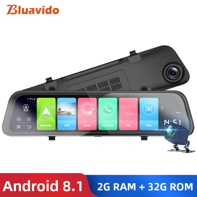 Автомобильный видеорегистратор Bluavido 4G Android 12 дюймов GPS навигация ADAS FHD 1080P двойная