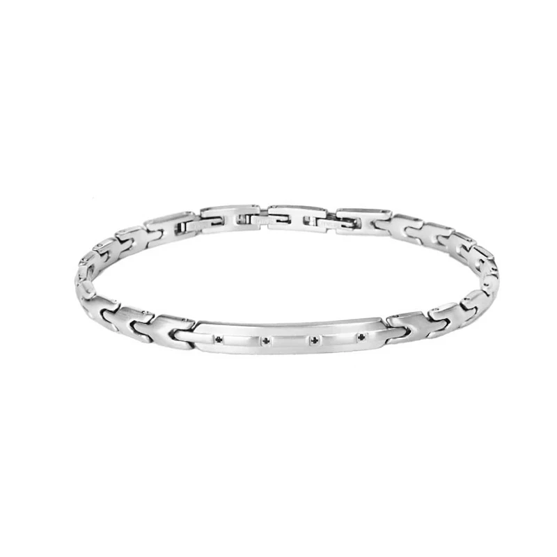 

Runda Men's Bracelet Stainless Steel Chain with Wrist Bands Inlaid Zircon Adjustable Size 21cm Fashion Bracelet Luxury Brand Men