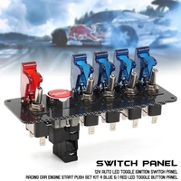 12v auto led toggle ignition switch panel racing car engine start push set kit 4 blue 1 red led toggle button panel