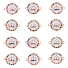 Julie Wang 10PCS Enamel Crown Connector Rhinestone Crystal Round Alloy Bracelet Pendant Jewelry Maki