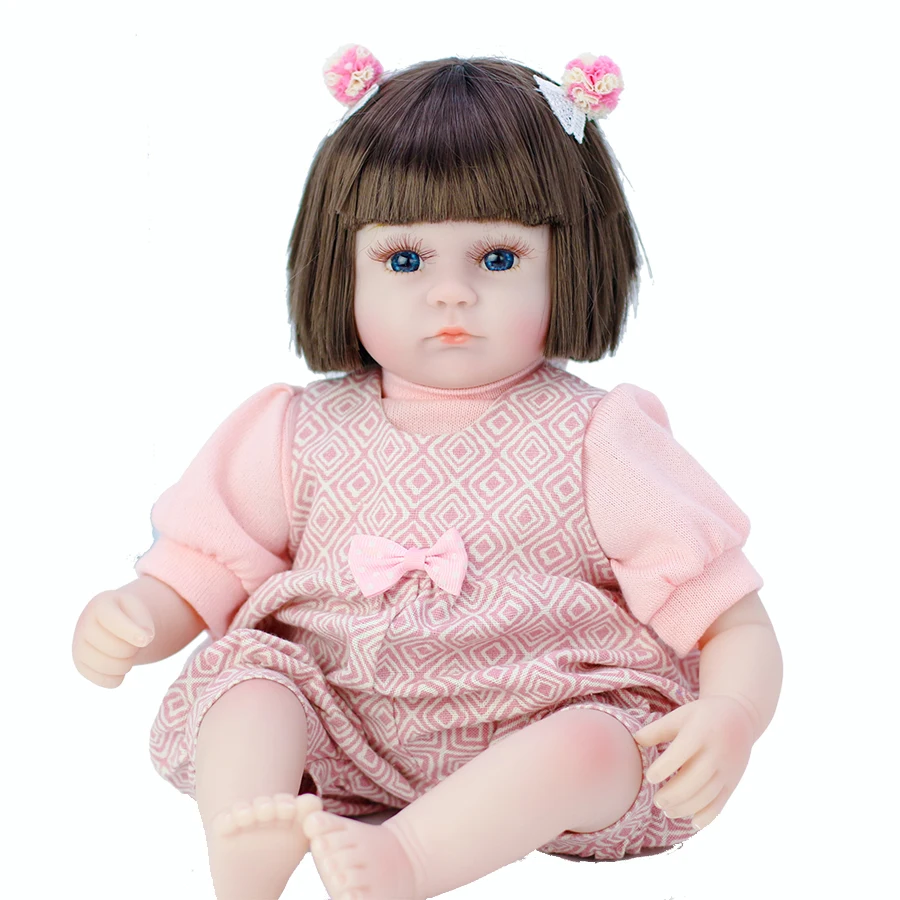 

42cm Pink Pattern Bow Dress Reborn Baby Protection Vinyl Limb PP Cotton Filled Interactive Doll Boy Girl Birthday Baby Doll
