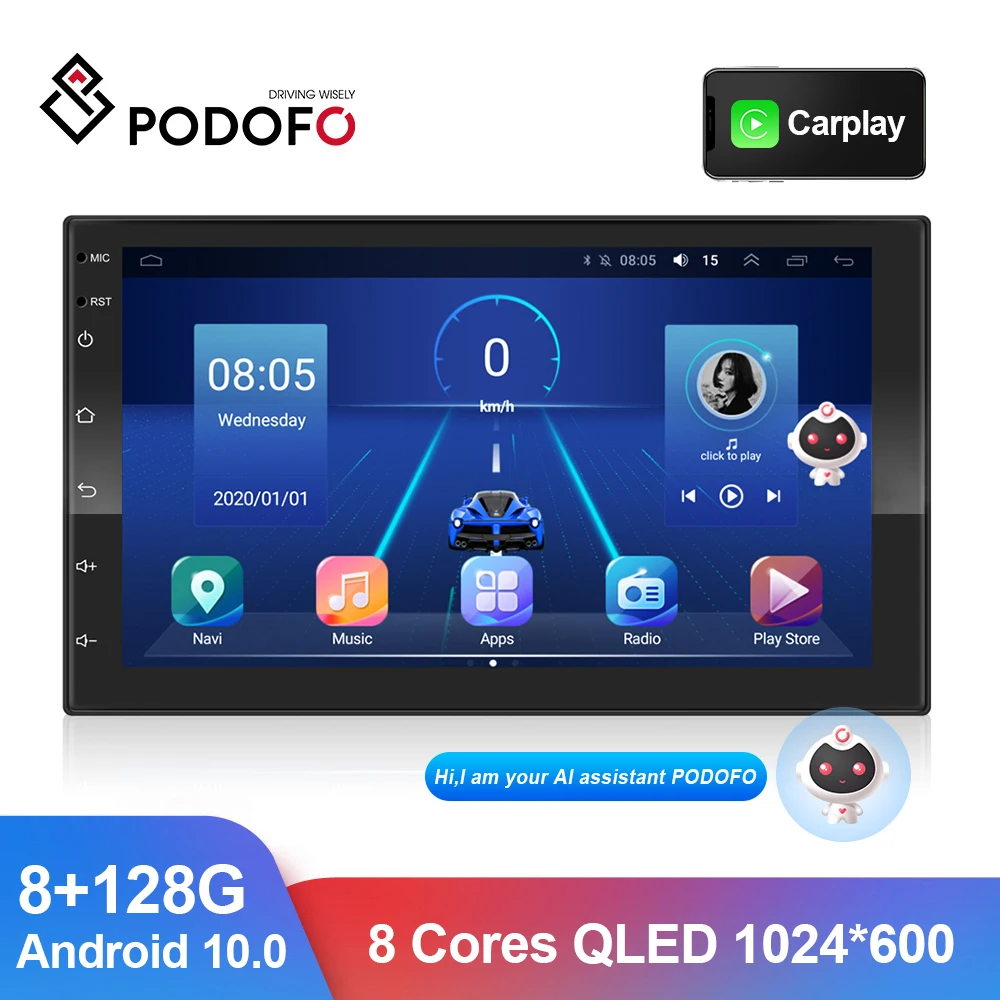 Podofo автомобильное радио Android 10 0 8G 128G 2 Din Auto Carplay AI Голосовое управление Wifi 4G