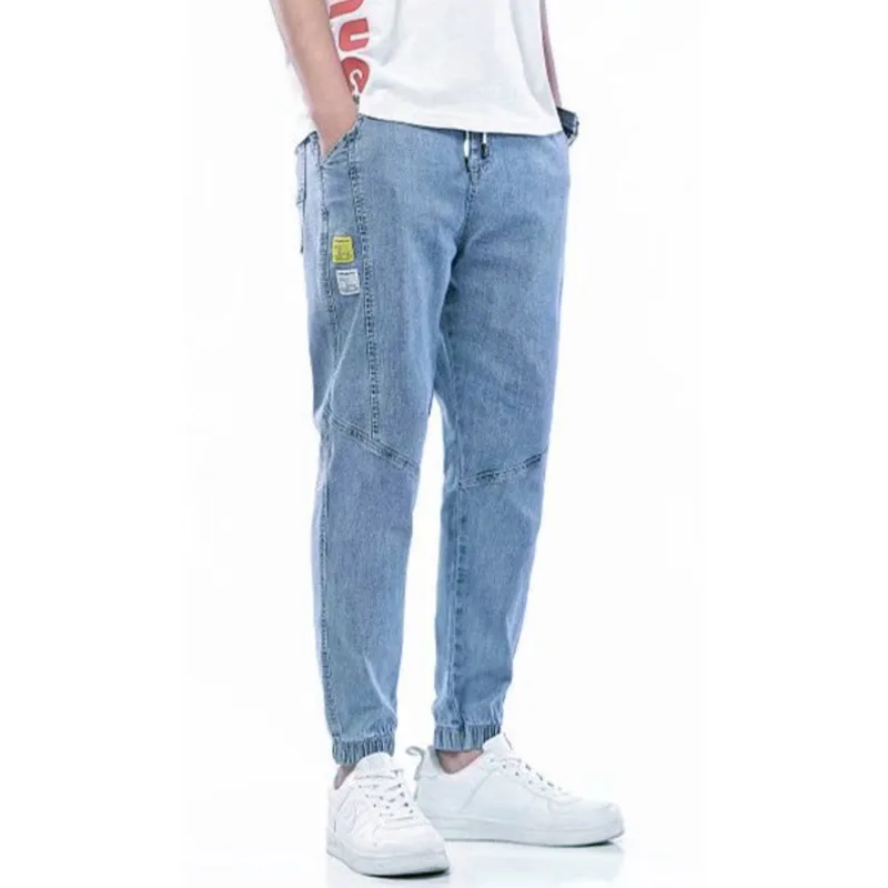 Gray Blue Baggy Jeans Drawstring Waist Jeans Men Streetwear Elastic-Pants-Mouth Kpop Clothes Hip Hop Wide Leg Harajuku