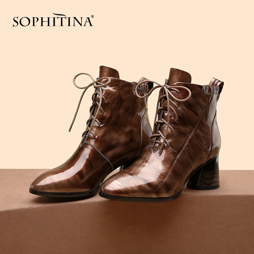 SOPHITINA/модные пикантные ботинки из лакированной кожи удобная обувь на квадратном