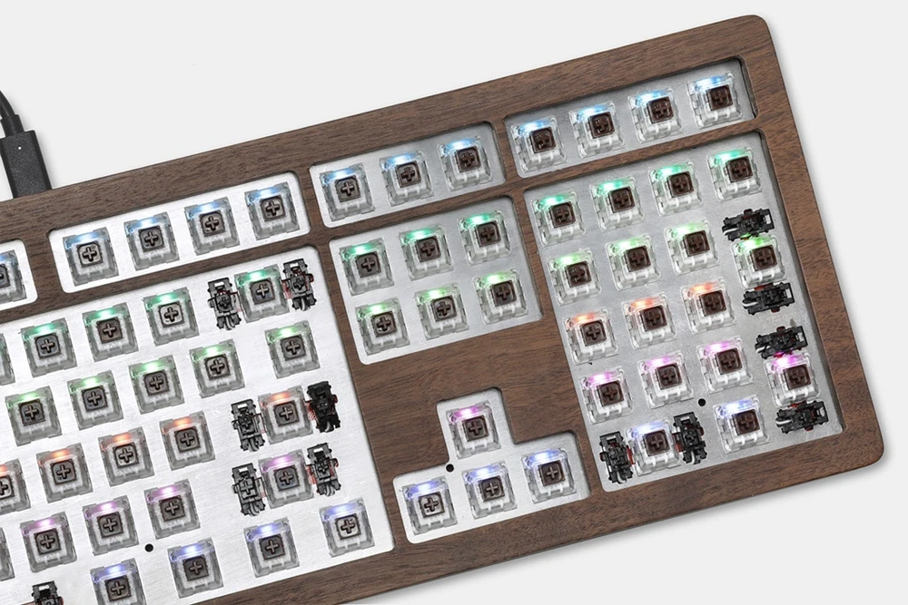 AOPO 108 механическая клавиатура с деревянным чехол на заказ светильник rgb type c usb с программным обеспечением программируемый переключатель горячей замены