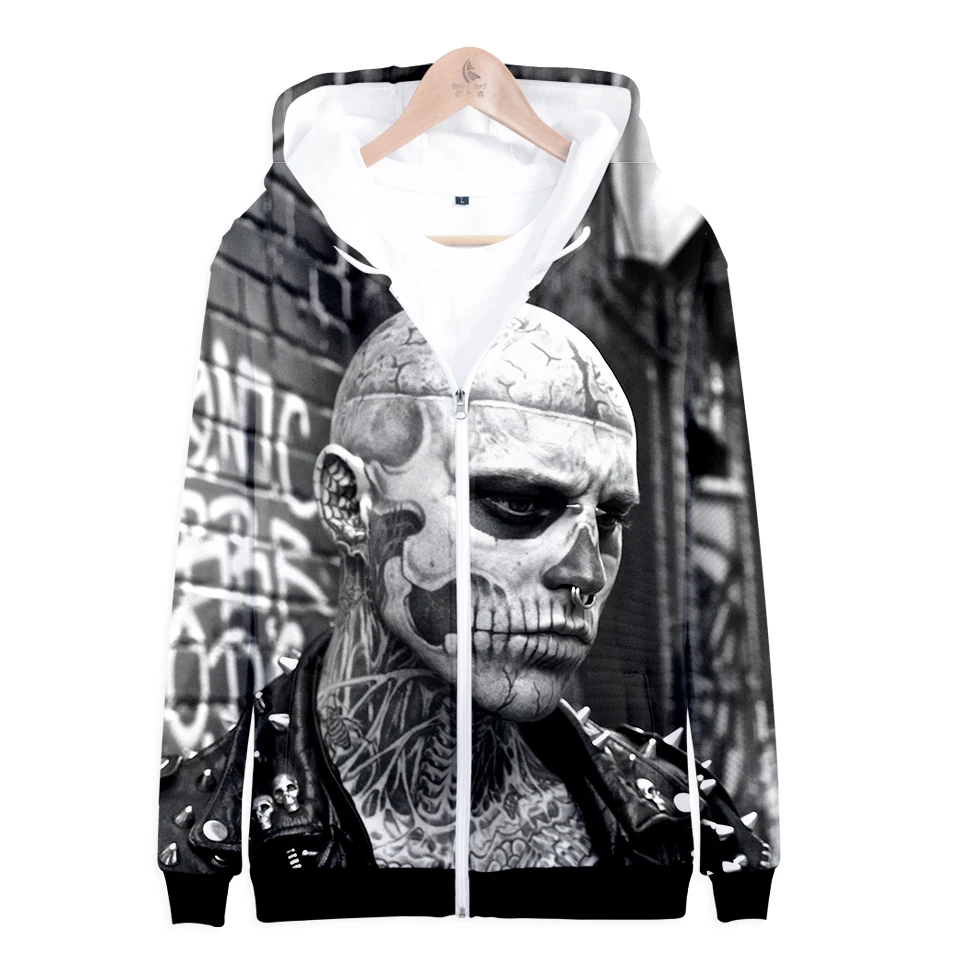 

Luxury Fashion 3D Print Rick Genest Zipper Hoodies Popular Zombie Boy Zipper Sweatshirts Leisure Long Sleeve Boys/Girls Tops