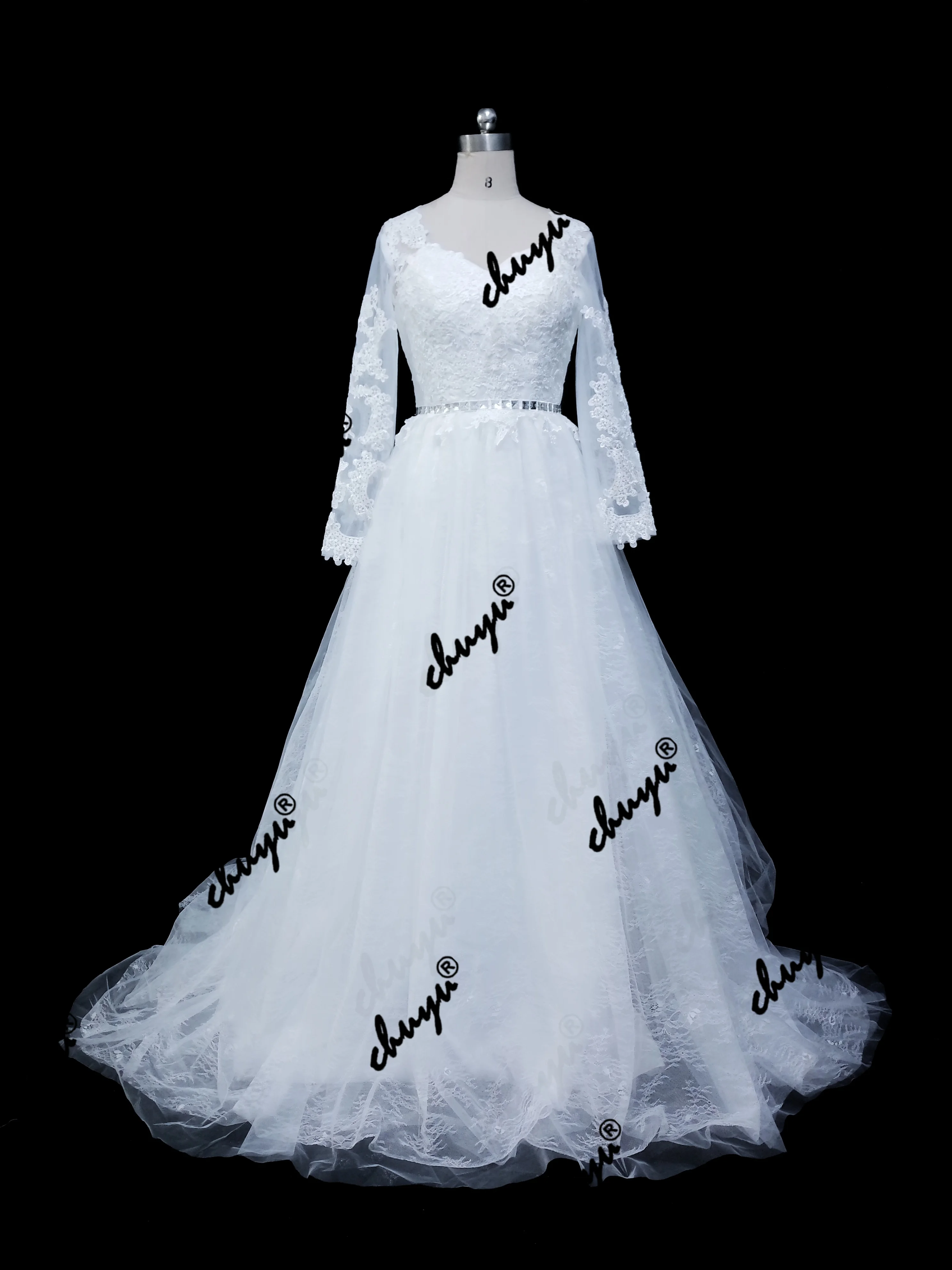 Платье свадебное ТРАПЕЦИЕВИДНОЕ Тюлевое кружевное длинное платье с длинным