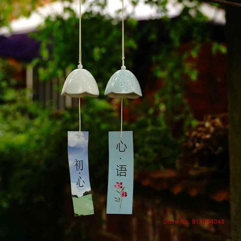 

Japanese Style Cherry Blossom Ceramic Wind Chimes Creative Garden Hanging Decoration Windbell Antique Farmhouse Decor Wind Bells