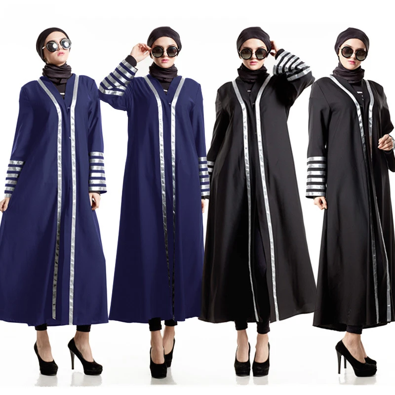 Дубай мусульманский кафтан абайя платье для женщин в полоску кимоно на шнуровке