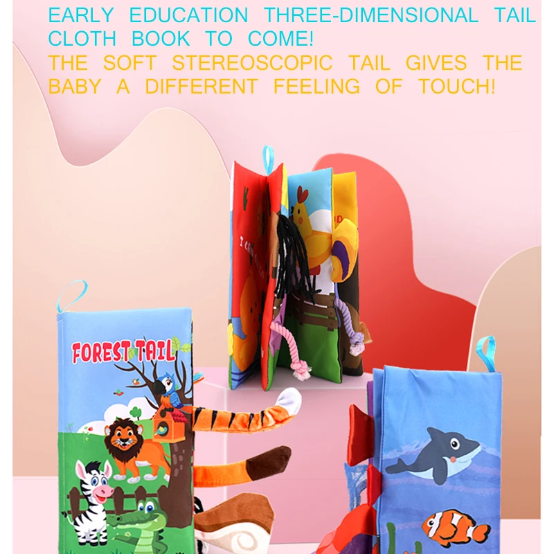 

Montessori Animal Tail Cloth Book Animals Baby Cloth Books 3D Soft Reading Educational Toys For Newborn 0-12 Months Toddler Gift