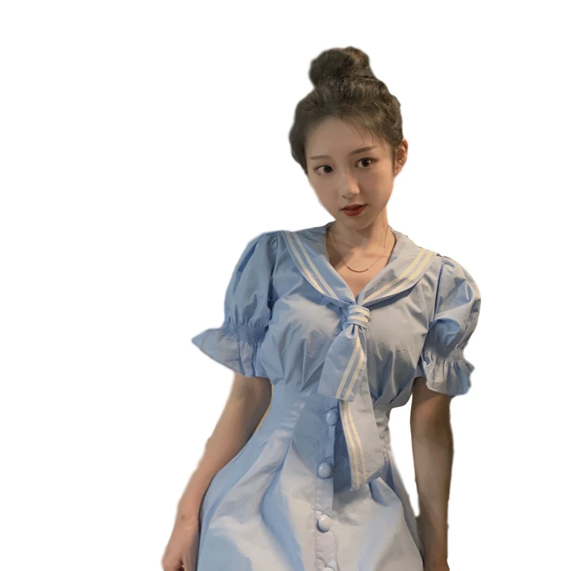 

Sailor Collar Navy Dress Japanese Lolita Sweet Bow-knot Girl Retro Cotton Kawaii Preppy Style Short Sleeve Dress Women Y723