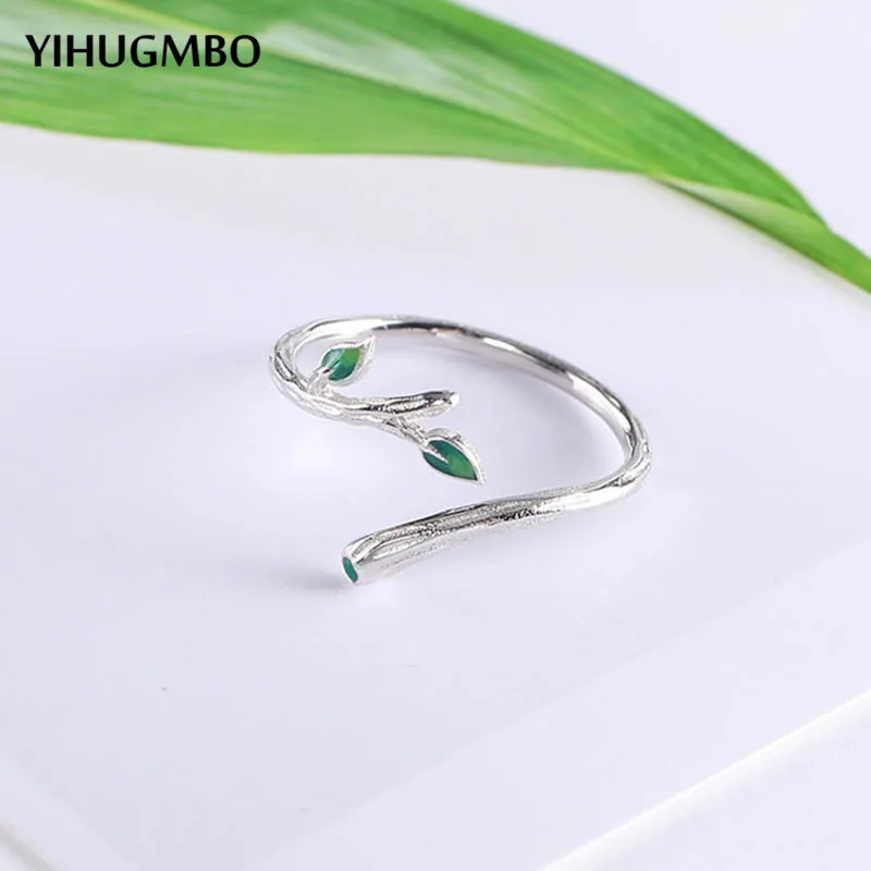 YIHUGMBO зеленый фианит лист Открытые Кольца для женщин Уникальные корейские