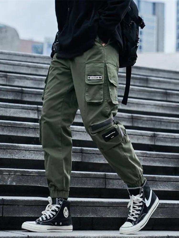 Брюки карго мужские с множеством карманов модные штаны для тренировок и фитнеса