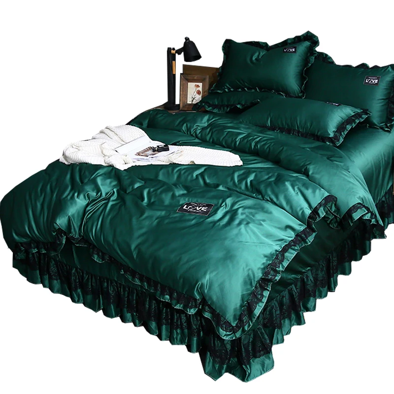 

Summer ice silk bed four-piece silky nude sleeping double-sided tencel quilt cover sheet bed skirt washed silk princess style