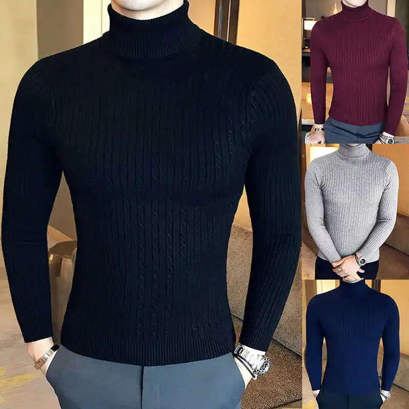 

Пуловер тонкий вязаный легкий мужской вязаный свитер с высоким воротником