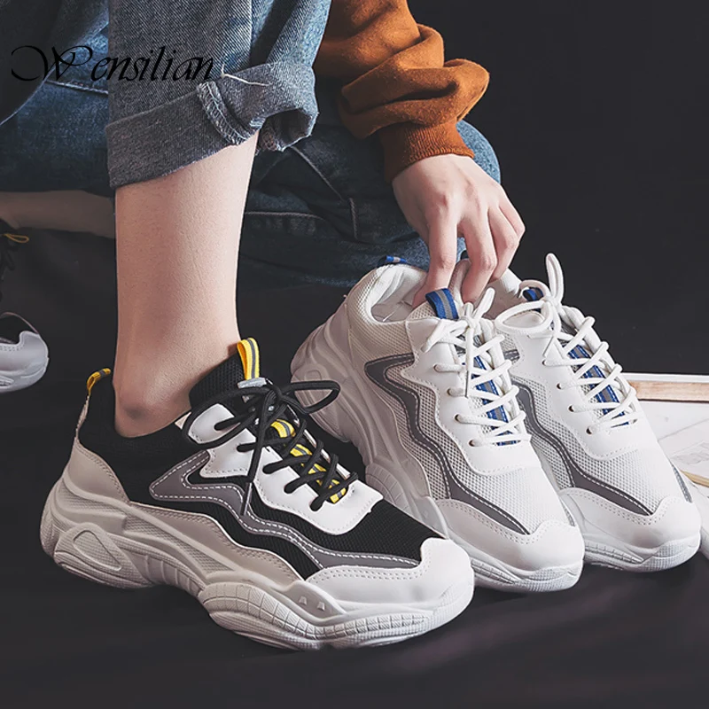 Кроссовки женские на шнуровке массивные светоотражающие Вулканизированная