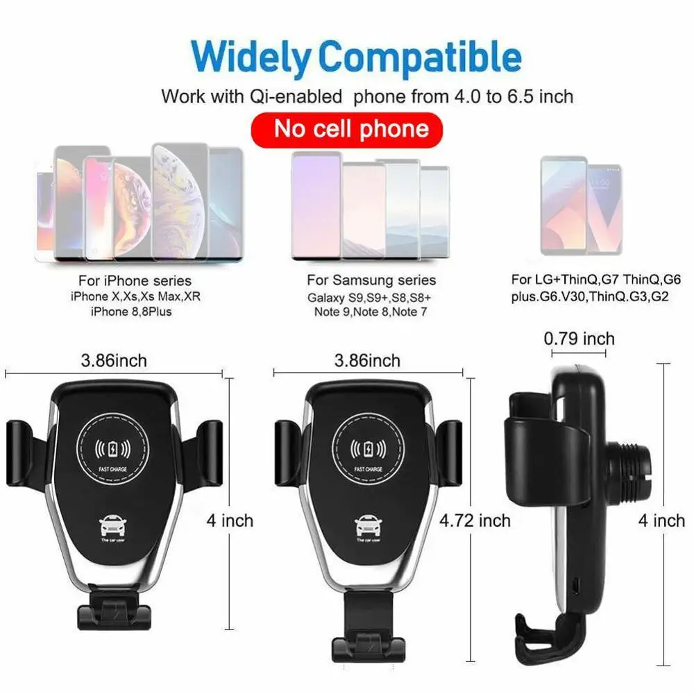 

Qi 10W Car Mount Wireless Automatic Gravity Charger Huawei Holder For iPhone Fast Charging Car Samsung Phone Mount LG C8N0