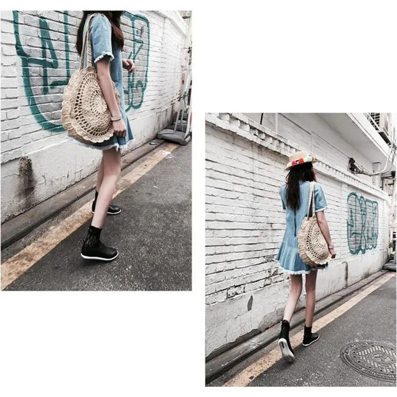 Женские соломенные сумки большие винтажные ручной работы из ротанга для пляжа