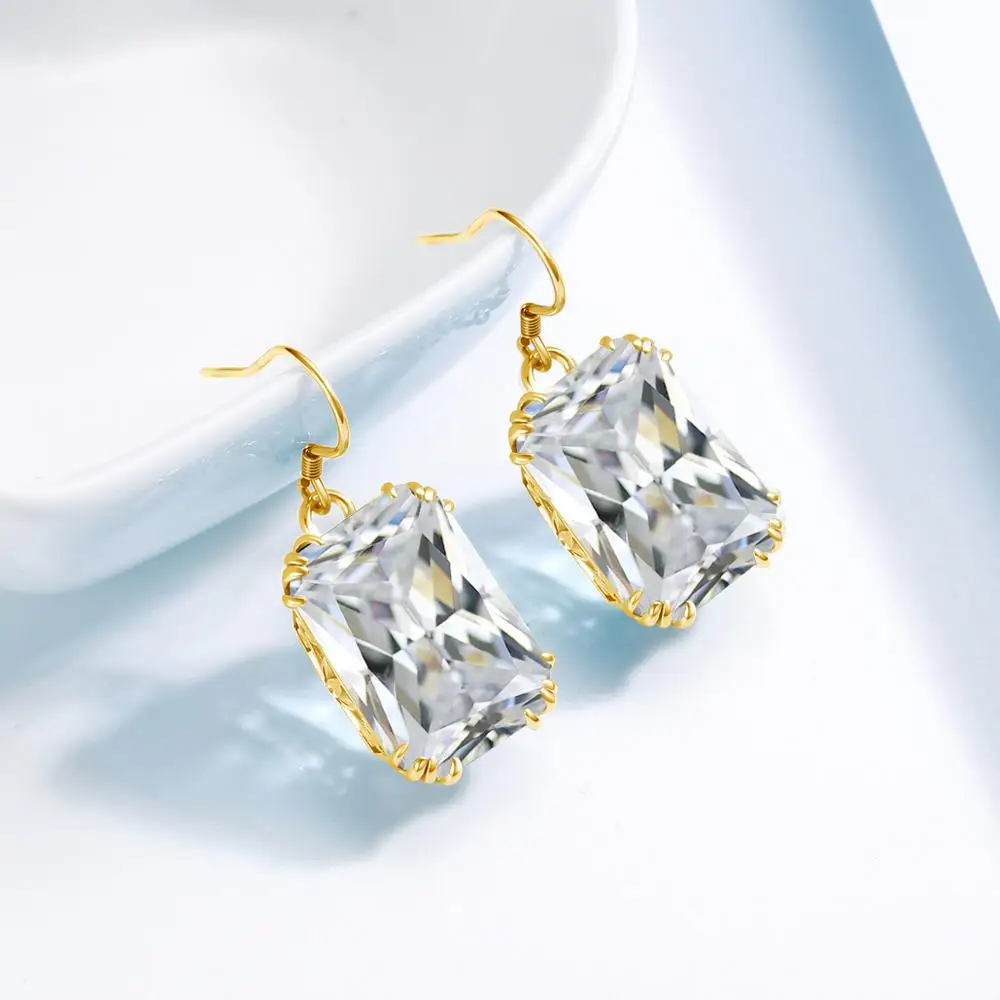 14K золото висячие серьги с бриллиантами для женщин серебряные 925 квадратный Форма
