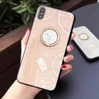 fashion bling diamond phone case for iphone x xr xs max 6 6s 8 7 plus glitter time designs hard back cover ring stand case coque