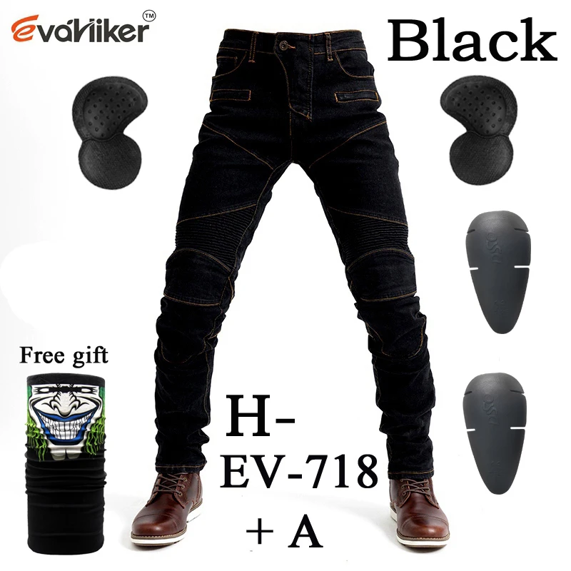 H-EV-718 Black A Дизайн мотоциклетные брюки мужские мото джинсы Защитное снаряжение для езды на велосипеде мотоциклетные брюки 718 штаны для мотокросса С Prote - Цвет: H-EV-718 Black A