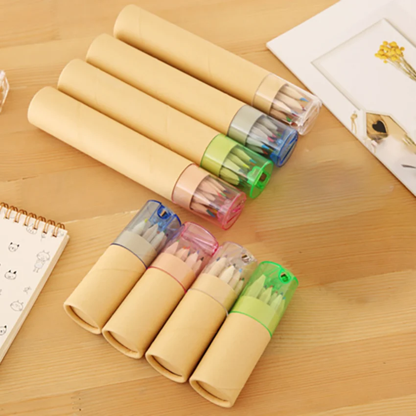 

12 Color/set Wooden Colored Pencil With Pencil Sharpener Portable Barrel Drawing Printing Colored Lead Stationery For Office